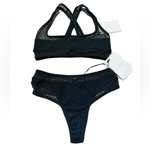 BALMAIN***Black Mesh Sports Bra + Thong Underwear SET***F36;Sm. $425
